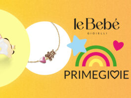 Un orecchino a unicorno e un braccialetto in oro con orsetto e cuoricino, con il logo LeBebé